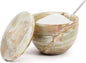 MARBLOUS KRAFTS Salt Cellar with Lid and Spoon Green Onyx 4.7 oz Marble Salt Holder for Countertop Storage, Kitchen Jar for Spices, Candy, and Home Organization, Gift for Her