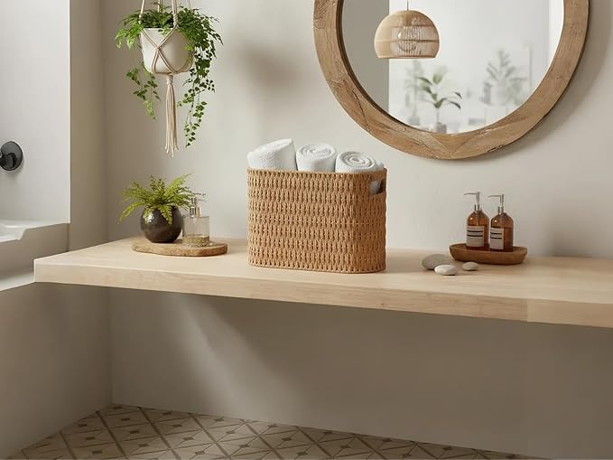 Paper Rope Basket for Toilet Paper Storage,Hand-Woven Wicker Basket for Bathroom,Living Room,Cute Woven Basket Both Organizer&Decor,Neutral