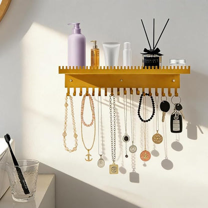 Necklace Holder Wall Hanging Organizer with 56 Hooks and Tray, Wall Mounted Necklace Hanger for Earring, Bracelet, Rings, Hairband, Glasses