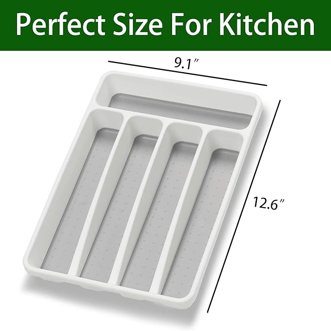 Loyareal Silverware Organizer Utenisl Organizer Holder Kitchen Drawer Organizer Plastic Silverware Tray for Drawer Flatware Organizer 5 Compartment White