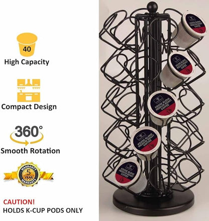 BLACKSMITH FAMILY K Cup Holders,K Cup Holder, K Cups Holder,K Cup Carousel, Coffee Pods Holder Storage Organizer Stand,No Assembly Required,Black (Deluxe Version,40 Pods Capacity)