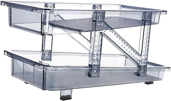 Mikinona Double Tier Can Organizer for Refrigerator Beverage Holder Rack for Easy Access Rolling Drinks Dispenser for Cans and Bottles for Soda Beer and Wine Storage