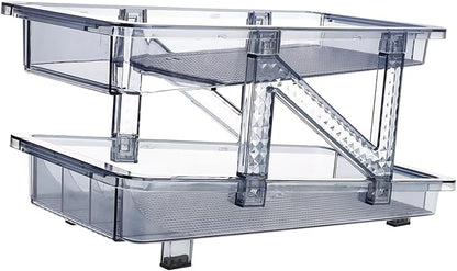 Mikinona Double Tier Can Organizer for Refrigerator Beverage Holder Rack for Easy Access Rolling Drinks Dispenser for Cans and Bottles for Soda Beer and Wine Storage