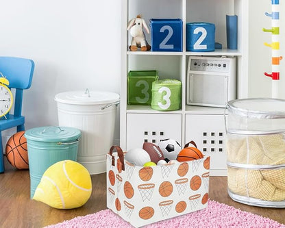 Rectangular Baketball Baskets,Kids Basket for Boy.Waterproof PE Coating Cute Basket with Handles.Boys Bin,Toys Box,Books Bins. (Basketball)