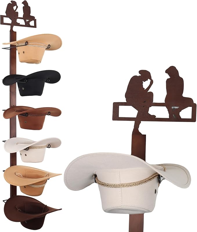 Cowboy Hat Rack Holder for Wall - Wild Western Style Design Hat Organizer with 6 Hat Hooks for Wall Mount, Hat Stand and Hanger for Storage and Organization , Gifts for Men Fathers Dad(Cowboy Lover)