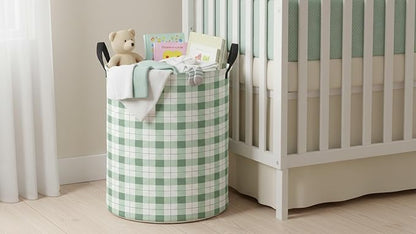 CLOCOR Large Laundry Basket,Waterproof Nursery Hamper,Collapsible Fabric Storage Container,Room Decor,Gift Basket（Green Grid