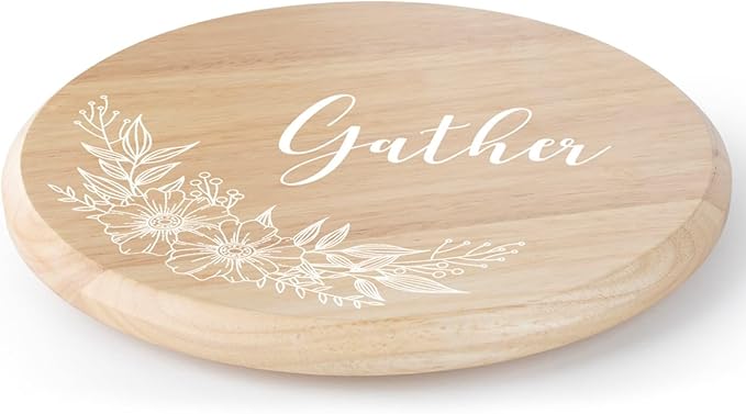 CounterArt Decorative Round Natural Wood Lazy Susan Turntable 14" Diameter Condiment Caddy, Cheese Server, Cake Plate, Spice Organization (Floral Gather)