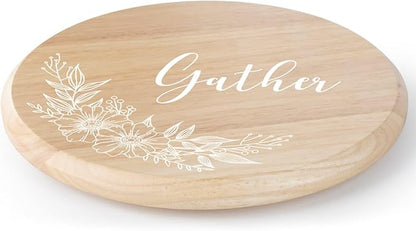 CounterArt Decorative Round Natural Wood Lazy Susan Turntable 14" Diameter Condiment Caddy, Cheese Server, Cake Plate, Spice Organization (Floral Gather)