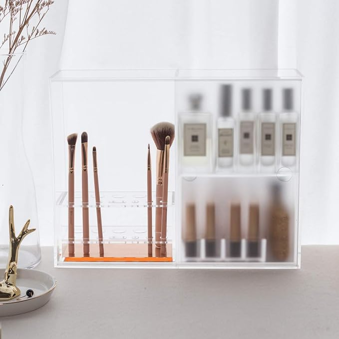 Moosy Life Makeup Brush Holder Organizer, Brush Holder for Vanity, Acrylic Makeup Brush Organizer Countertop Makeup Brush Drying Rack, 12 Slots Acrylic Holder