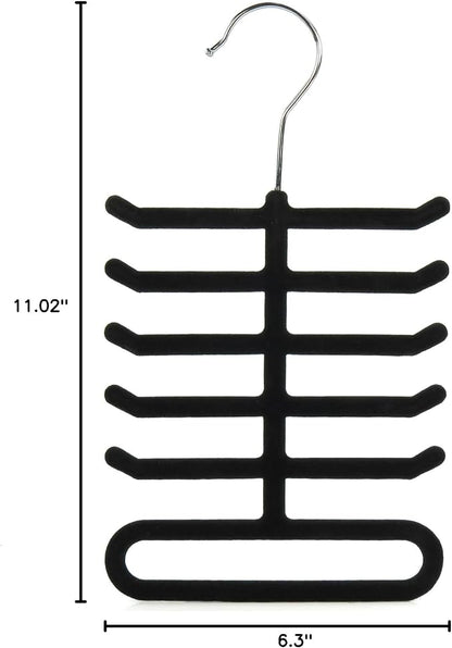 Hangerworld Single Black Flocked Tie Rack & Belt Organiser Non-Slip Coat Clothes Accessory Hanger, Metal