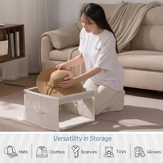 FAYYGYH Simple Hat Storage Box for Women Men, Large Closet Organizer with Dustproof Lid, Foldable Hat Carrier Case for Cowboy Hats, Travel & Home Use (White)