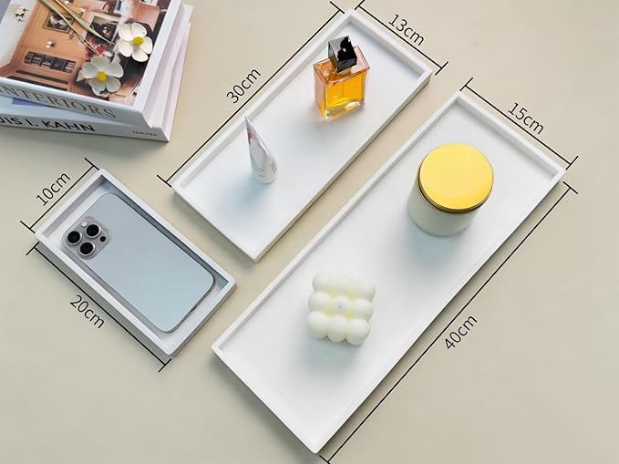 Bloss Silicone Tray Set for Bathroom/Kitchen Counter - 11.8x5.1 inch Bathroom Soap Dispenser Tray and Soap Holder, Silicone Vanity Trays Countertop Organizer for Scrubber, Perfume, Jewelry, Candle