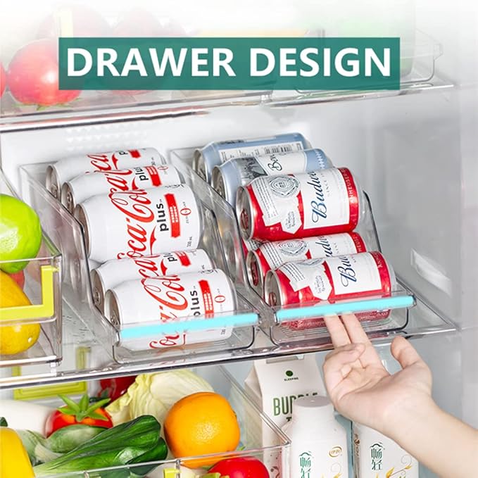 Xicennego 2 Pack Soda Can Organizer for Refrigerator, Beverage Can Dispenser for Fridge, Can Drink Holder Storage Bin - For Pantry,Kitchen,Countertop,Cabinet,Freezer - Hold Up To 9 Cans
