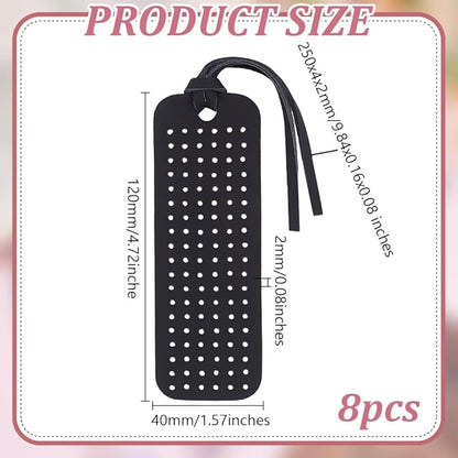 8 Sets Portable Leather Brooch Pin Display Holder, 4.72 x 1.57 Inch Rectangular Black Brooch Pin Storage Holder Enamel Pins Display Organizer With Rope for Jewelry Brooch Pins