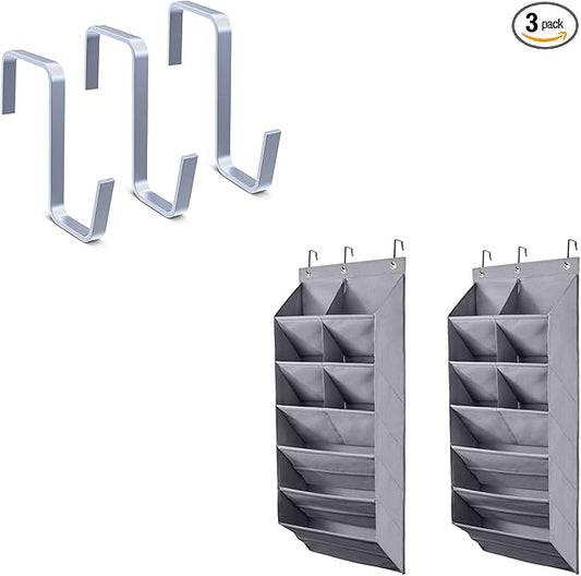 FFENTEC Over the Door Shoe Organizer, 2 Pack Hanging Shoe Organizer, 3 Pack Sturdy Metal Over The Door Hangers Hooks