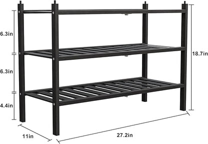 Dranixly Shoe Rack, 3-Tier Bamboo Stackable Shelf Storage Organizer, Stand for Closet, Entryway, Hallway, Bathroom and Living Room（Black）