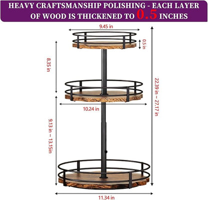 Heavy-Duty 3-Tier Lazy Susan Organizer, Adjustable to Different Heights, Countertop Spice Rack, Upgraded Thickened Wooden Board, Suitable for Seasoning Organizer, Kitchen Organization