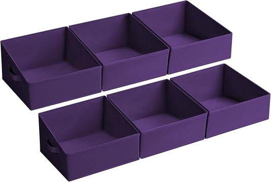 DIMJ Closet Storage Bins 6 Pack - Fabric Storage Baskets for Shelves, Collapsible Clothes Organizer, Trapezoid Shelf Organization Storage Cubes for Purse, Toys, Books, Towel, Clothes, Purple
