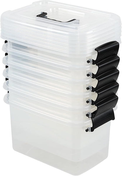 6-Pack 5 Quart Clear Plastic Storage Box, Small Latching Storage Bin with Handle