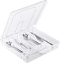 Utensil Holder for Countertop with Lid, Plastic Silverware Tray for Drawer, 5 Compartments Flatware Organizer,Transparent
