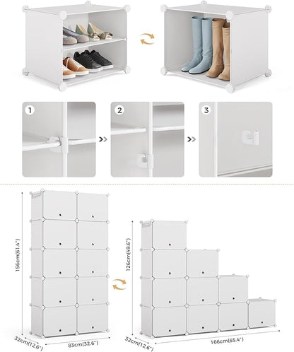 Mondeer Shoe Rack, Plastic Shoe Cabinet, 10 Levels, Shoe Rack Organiser Holds 40 Pairs of Shoes, Space Saving, for Hallway, Bedroom, Living Room, Entrance (White)