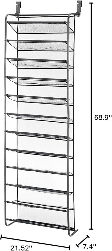 12 Tier Over-The-Door Shoe Organizer Rack - Holds 36 Pairs, Space-Saving Metal Storage for Closet, Bedroom - Durable Gray Shoe Shelf for Men & Women