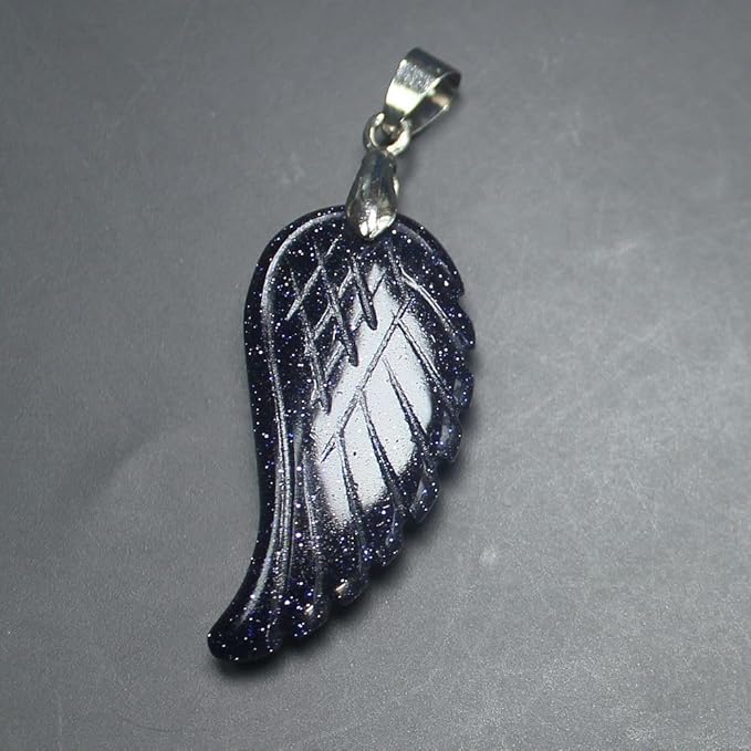 35mm Hand carved mixed gemstom angel wing for necklace pendant bead (blue goldstone)