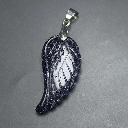 35mm Hand carved mixed gemstom angel wing for necklace pendant bead (blue goldstone)
