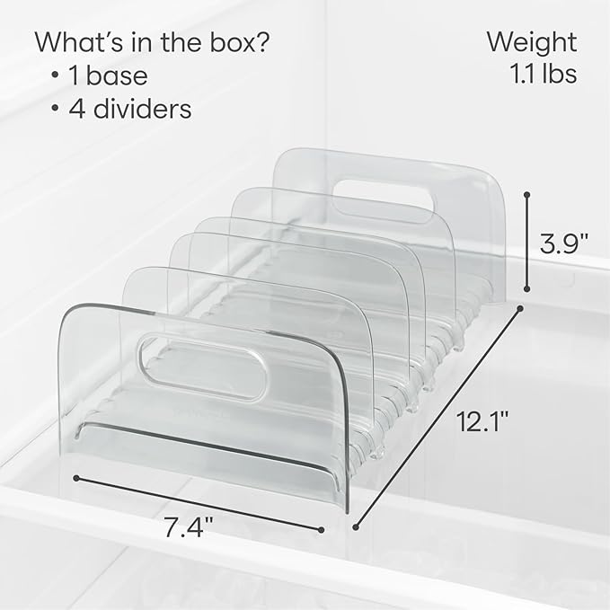 YouCopia FreezeUp Freezer Rack 12" BPA-Free Fridge Organizer with Adjustable Dividers and Handles for Frozen Food Box and Meal Storage, Clear