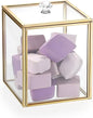 Hipiwe Gold Glass Vanity Box Vintage Apothecary Jars with Lids Cotton Pad Dispenser Qtip Holder Cotton Ball Swab Round Organizer Bathroom Canister Storage Jar for Q-tip, 3.9" L x 3.9" W x 4.7" H
