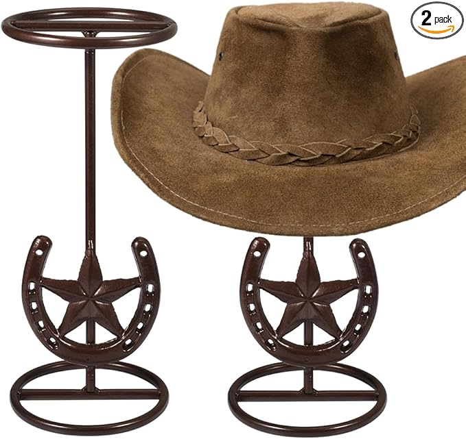 Cowboy Hat Rack Cowboy Hat Stand, Hat Display, Western Horseshoe Decor, Desk Hat Stands for Fedora, Sun Hats,Straw Hats, Cowboys Gifts for Men (2 Pack Red Bronze)