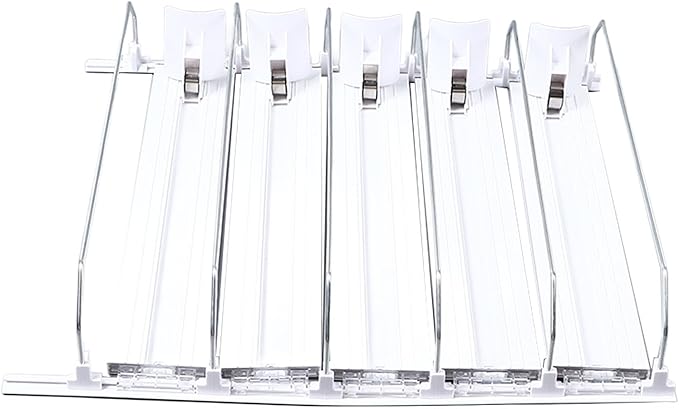 Drink Can Dispenser, Organizer for Fridge Spring Loaded Adjustable Organiser Drinks Dispensador Automtico Refrescos Push Rod Slide Rail Soda Beer Beverages 38cm White Pull-Out