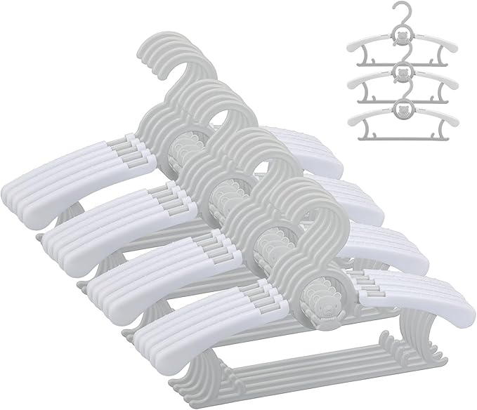 Baby Nursery Closet Hangers, Non-Slip Laundry Infant Pant Hangers for Newborn Clothes - JSF20pcs Adjustable Children Coat Hanger for Girl Boy Toddler Kids Child(Grey).
