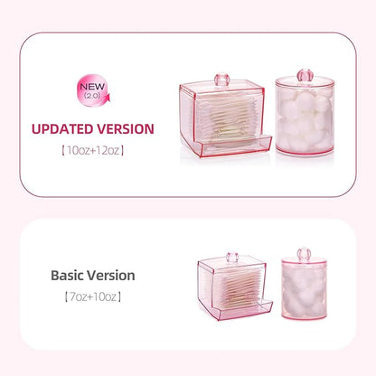 Tbestmax Pink Qtips Dispenser Bathroom Container, 10/12 oz Big Cotton Ball Holder, Apothecary Jar Organizer for Storage Cotton Swab, Round Pads, Floss Picks