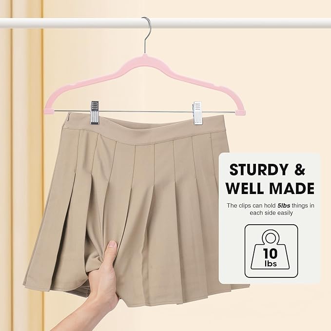 24-Pack Blush Pink Velvet Hangers with Clips Adjustable,Adult Hangers,Heavy-Duty,Felt,Non-Slip,Space Saving,Slim Outfit Hanger for Pants, Skirts, Suits,Coats, Dresses ect.