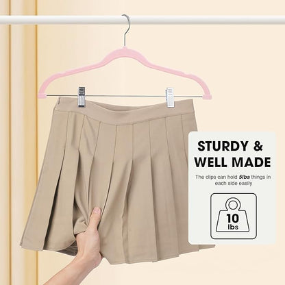 24-Pack Blush Pink Velvet Hangers with Clips Adjustable,Adult Hangers,Heavy-Duty,Felt,Non-Slip,Space Saving,Slim Outfit Hanger for Pants, Skirts, Suits,Coats, Dresses ect.
