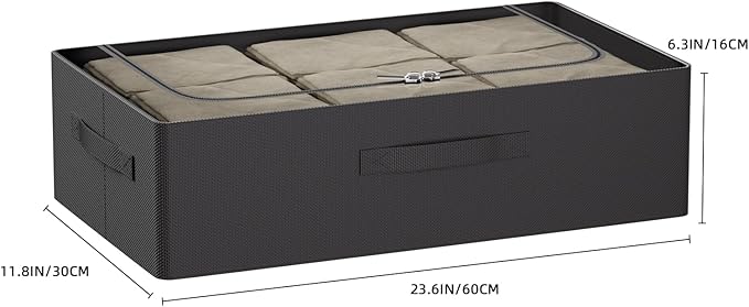 CYhom 3Pcs Under Bed Storage Bins with Metal Frame - Shoe Organizer for Closet with Clear Cover Oxford Fabric Sturdy Underbed Container Foldable Stackable Clothes Organizer (Black, 23.5x11.8x6.3)