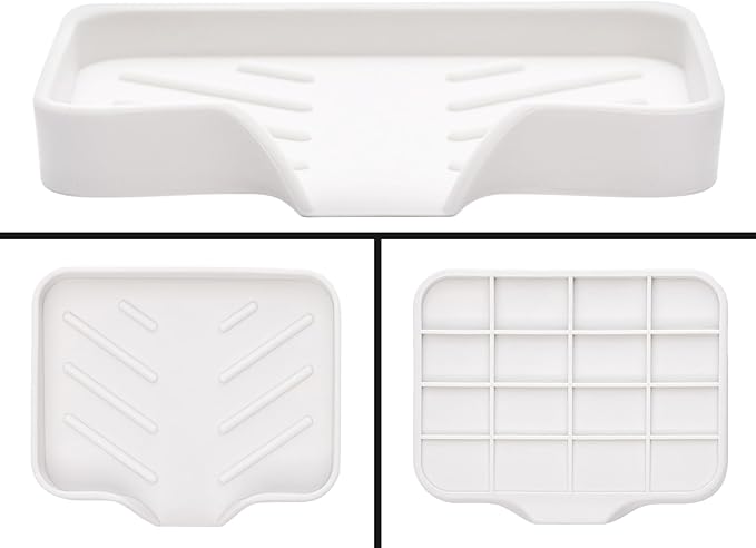 Silicone Soap Dish & Tray - Self Draining, Durable Rubber with Drainage - Kitchen & Shower Soap Holder