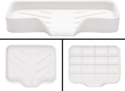 Silicone Soap Dish & Tray - Self Draining, Durable Rubber with Drainage - Kitchen & Shower Soap Holder