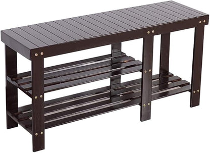 None/Brand Bamboo Shoe Rack with Storage Shelf, Three-Layer Wooden Shoe Rack, can Hold 551 pounds, Very Suitable for Corridor, Bathroom, Living Room and Corridor Entrance (Coffee(Boots Version))