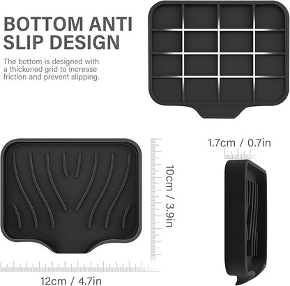 Silicone Soap Dish with Drain, SAISN Kitchen Soap Tray for Shower 2 Pack Self Draining Soap Dish Soft Bathroom Soap Holder for Kitchen Sink Flexible Portable Soap Saver, Black
