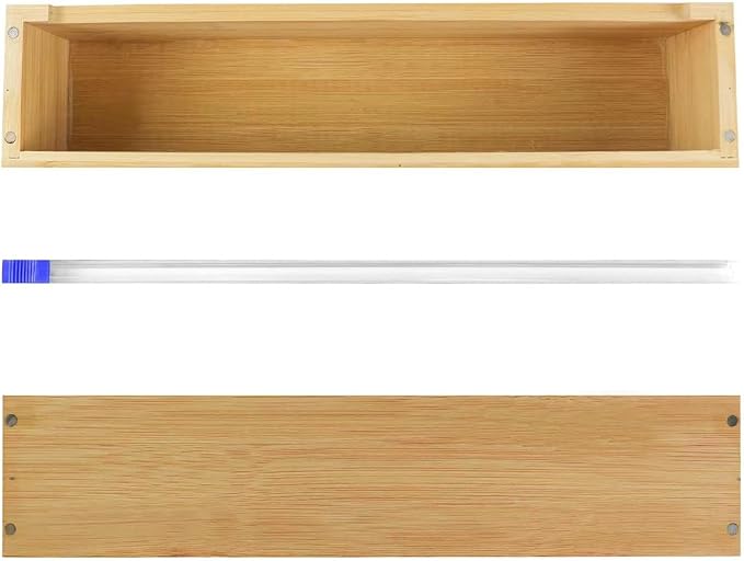 BigKing Wooden Plastic Wrap Dispenser with Cutter - Aluminum Foil Holder, Wax Paper Storage Box for Refrigerator, Kitchen Bamboo Organizer, Compatible with 13" Roll