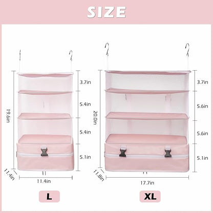 Surblue Hanging Closet Storage Bag Collapsible 3-Shelf Washable Oxford Fabric with 2 Hooks (XL 17.71*11.81*20in, Pink)