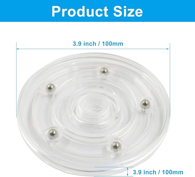 4 Pack Acrylic Lazy Susan Rotating Turntable Organizer Bearings, 4 Inch Clear Plastic 360° Swivel Tray, Small Round Spinner for Spice Rack, Kitchen Pantry, Bathrooms & Cake Decorating