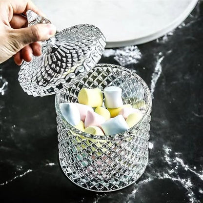 Glass Jar Bathroom Storage Organizer Cute Qtip Dispenser Holder Vanity Canister Jar Glass with Lid Clear Cotton Ball Storage for Cotton Swab, Cotton Rounds, Jewelry, Candy