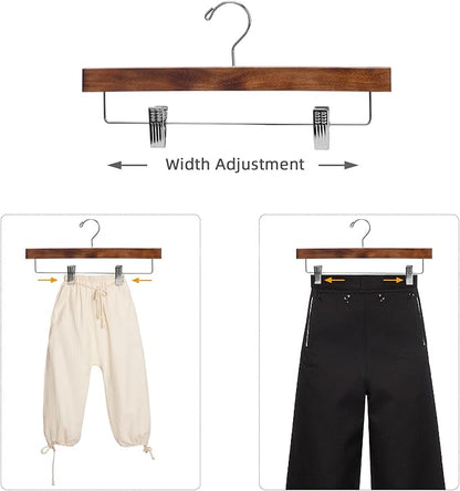 Nature Smile Deluxe Wooden Pants Hangers,Solid Lotus Wood Jeans Skirt Hanger with Clips Anti-Rust Hook Pack of 28（Retro）