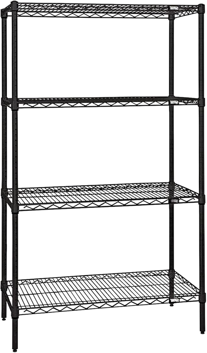 Quantum Storage Systems WR63-1472BK-5 Wire Shelving Starter Kit, 72" W x 14" D x 63" H, 600 lbs Capacity, Carbon Steel, Epoxy Coated, Black, NSF