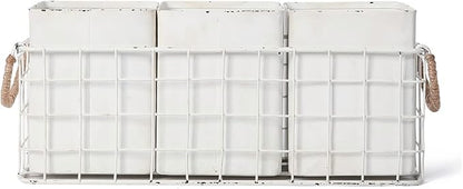 NIKKY HOME Farmhouse 3 Compartment Flatware Cutlery Caddy Countertop Silverware Holder for Spoons, Knives, Forks - White