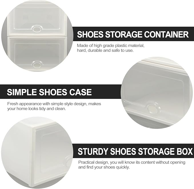 LALAFINA Plastic Shoe Storage Box Drawer Style with Lid 33x23x14cm White 6pcs Stackable Plastic Shoe Organizer Container for Home Closet Organization