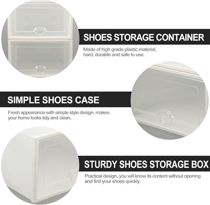 SEWACC 6pcs White Plastic Shoe Storage Boxes, 33x23x14cm Drawer-style Shoe Organizer Containers with Flip Lids for Home Closet Storage
